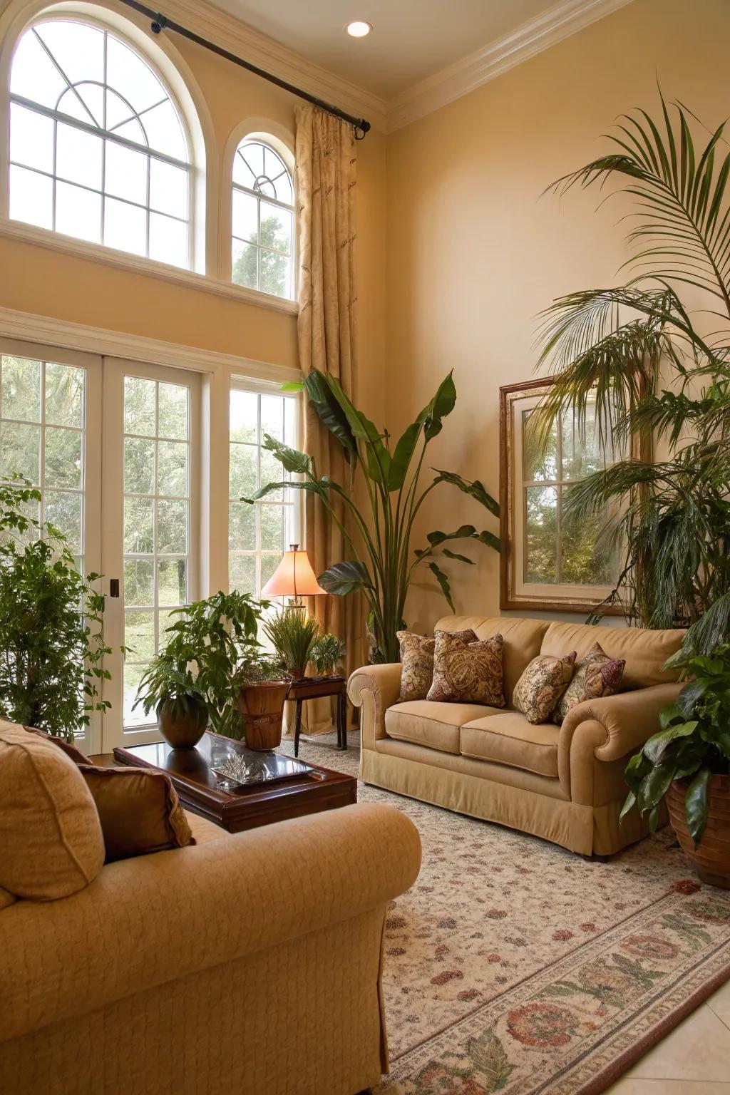 Indoor plants refresh the space.