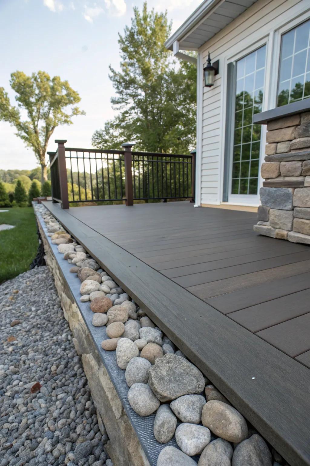 Stone skirting mixing smooth and rough textures for visual intrigue.