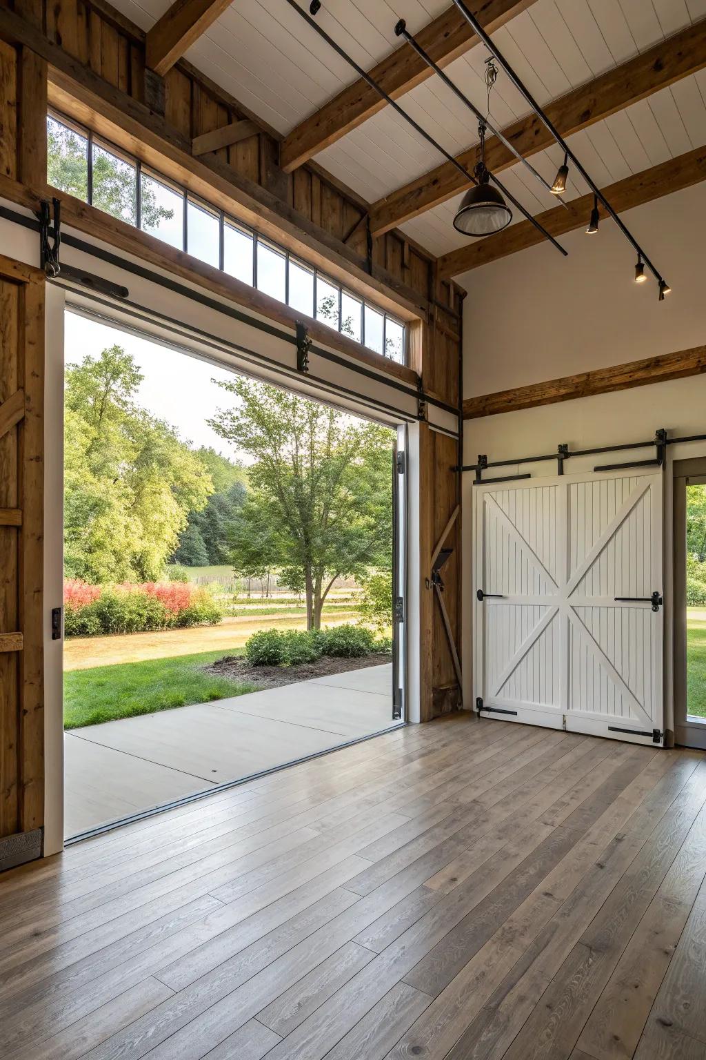 Garage door windows add brightness and a sleek touch.