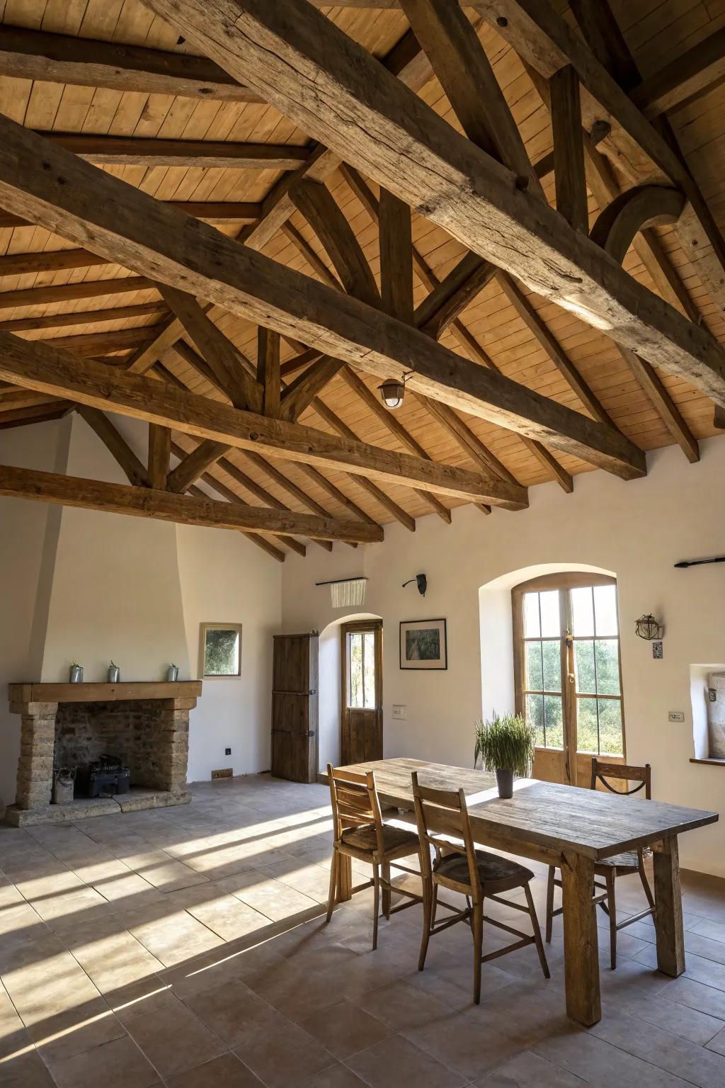 Exposed beams lend enduring rustic elegance to interiors.