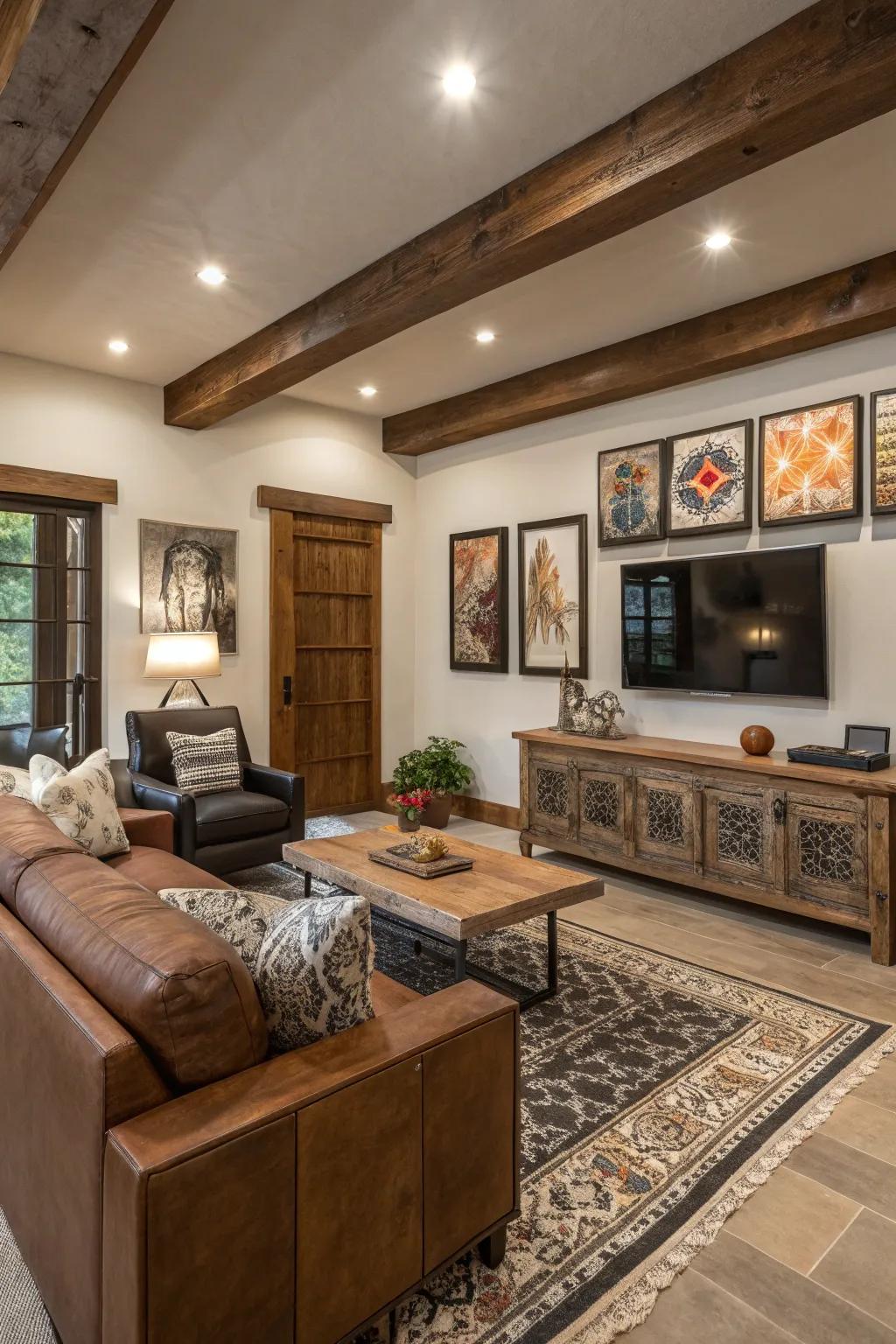 Family room featuring a fusion of modern and vintage decor.