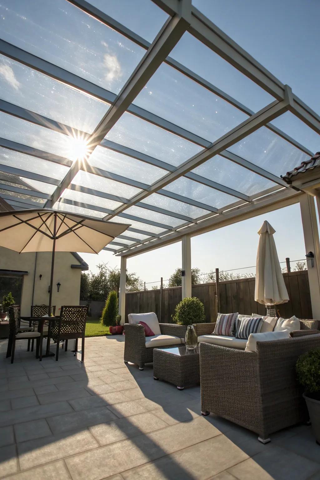 Clear pergola roof providing light with UV protection