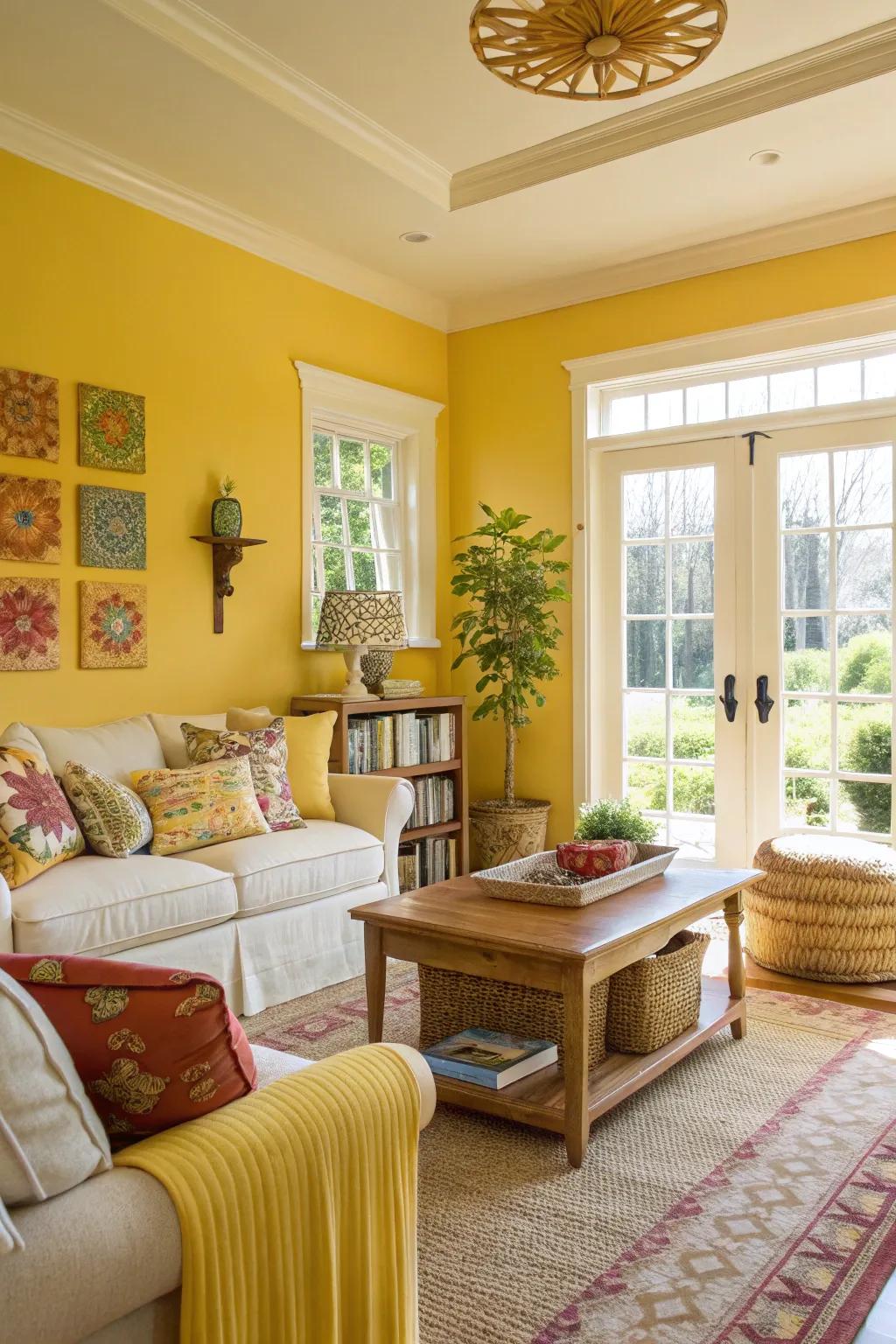 Cheerful yellow energizes the room.