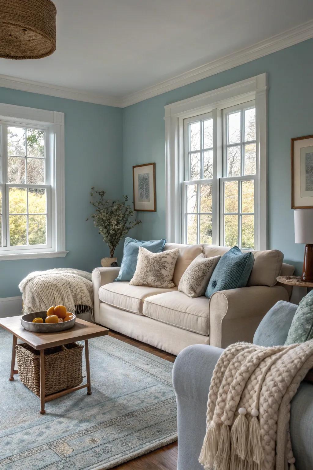 Soft blues create a tranquil retreat.