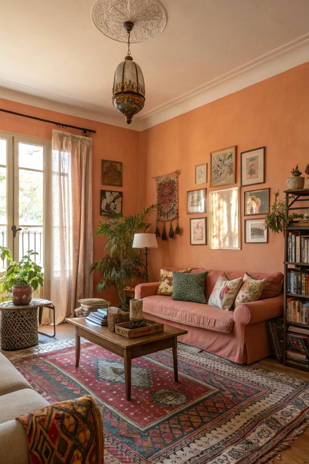 Peach hues add warmth without overwhelming.