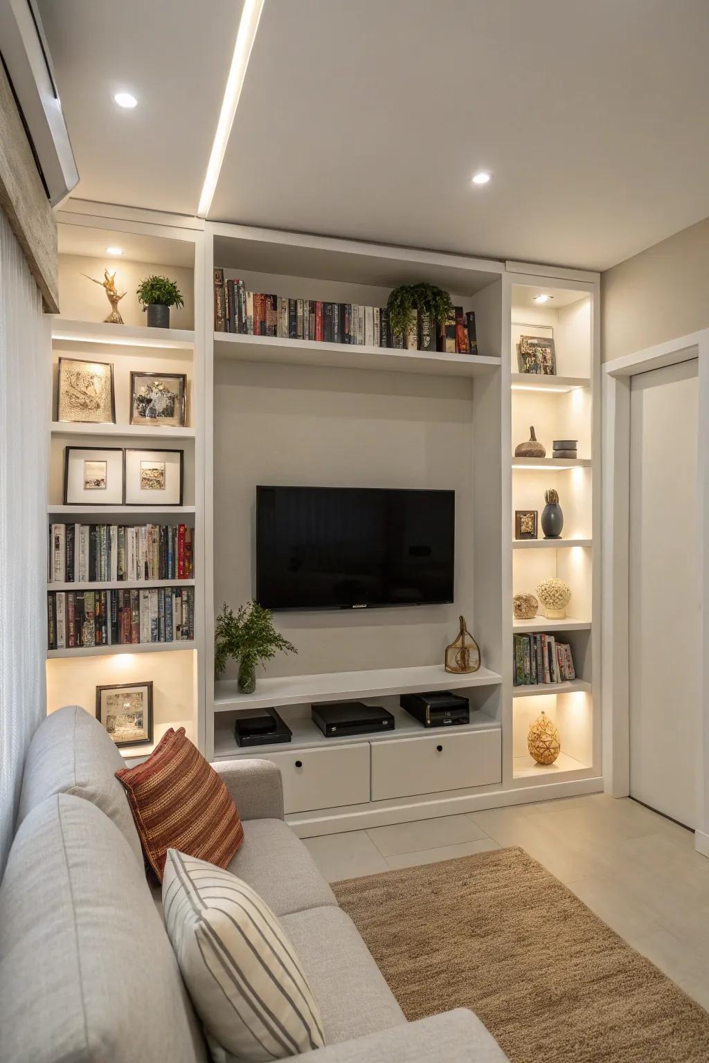 Wall-mounted TV setups free floor room for better flow.