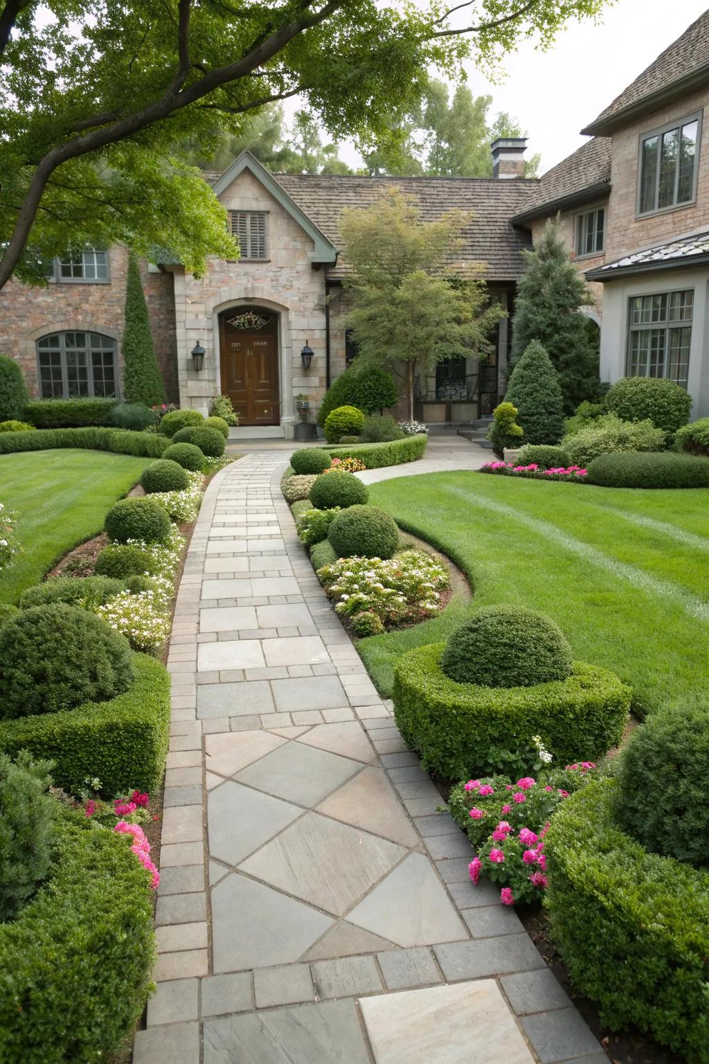 Symmetrical designs bring balance and elegance to your front yard.