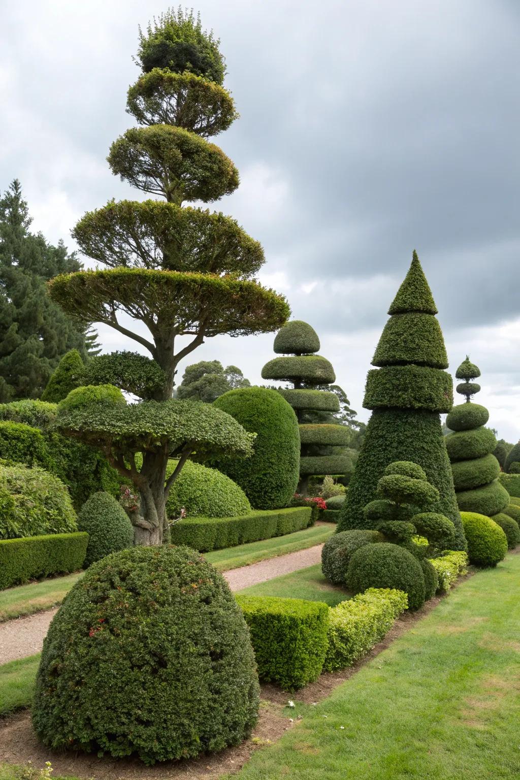 Add depth with layered topiary designs.