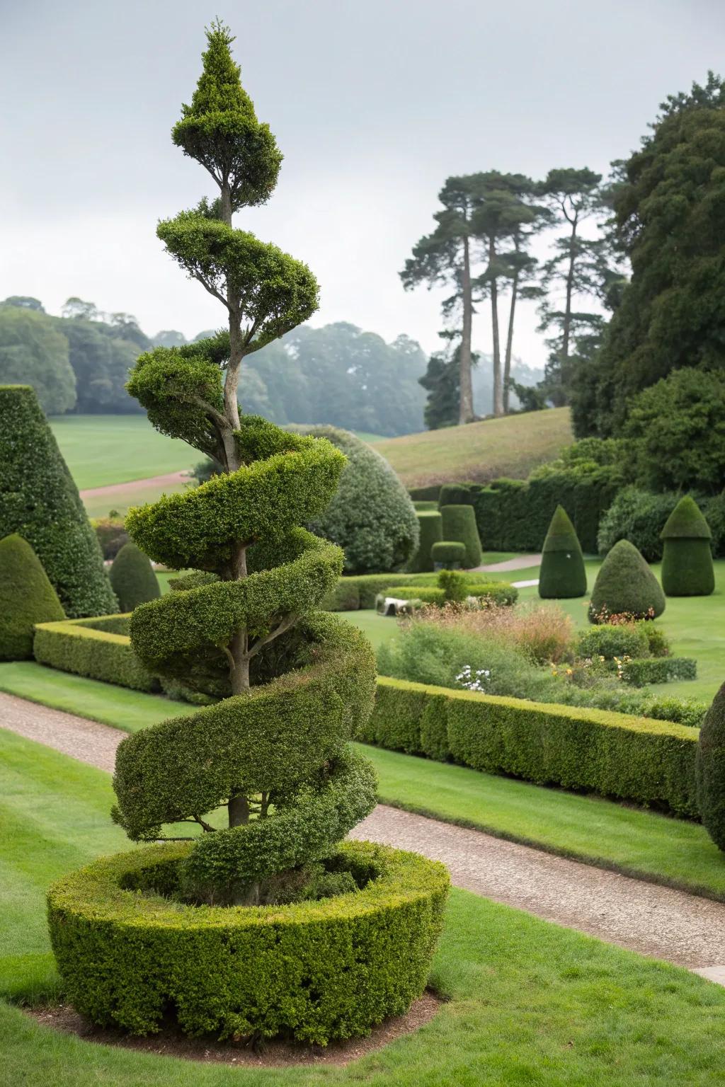 Add a twist to your garden with spiral topiary.