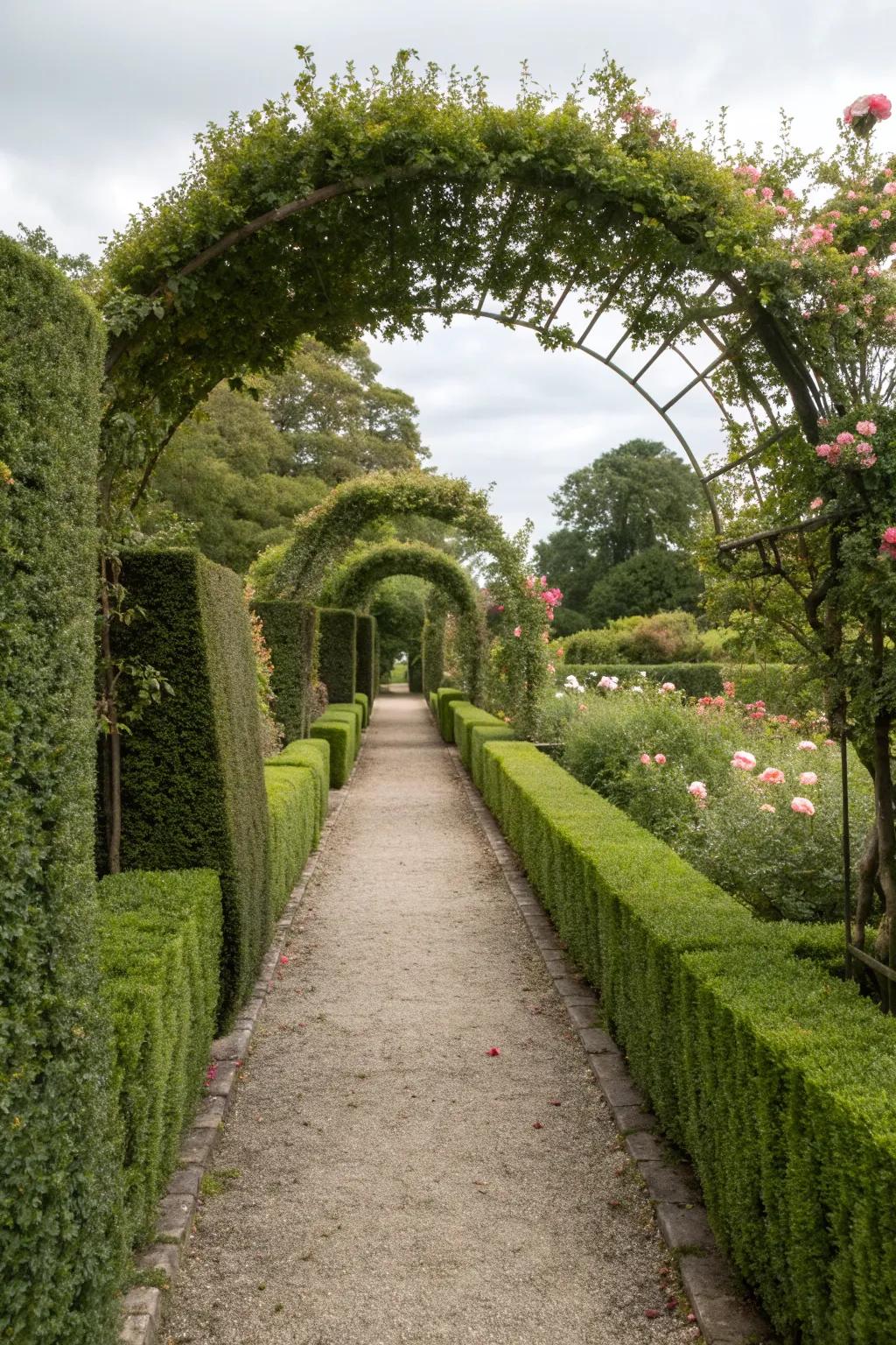 Guide visitors with elegant hedges along garden paths.