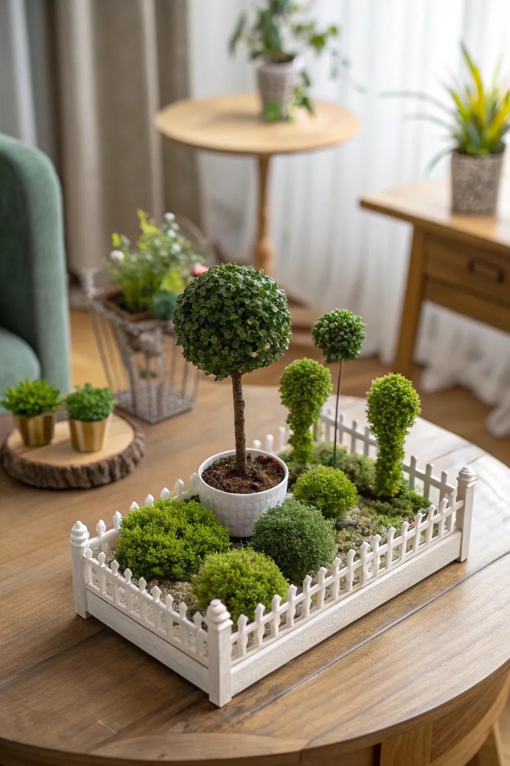 Bring topiary indoors with miniature gardens.