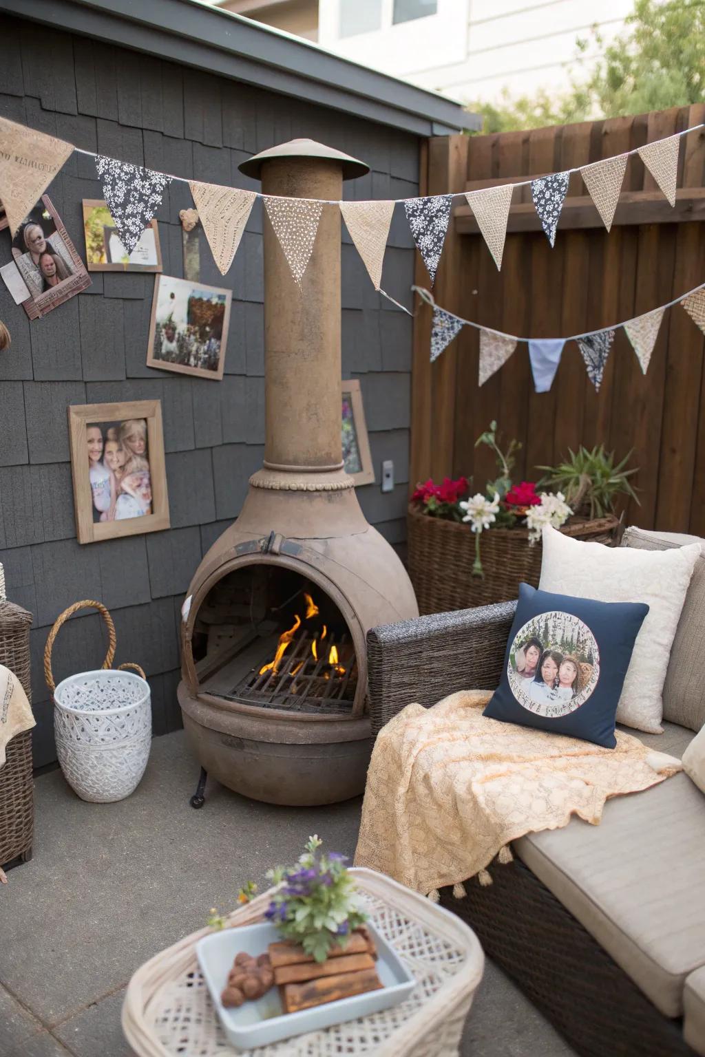 Personalized decor making a chiminea space unique.
