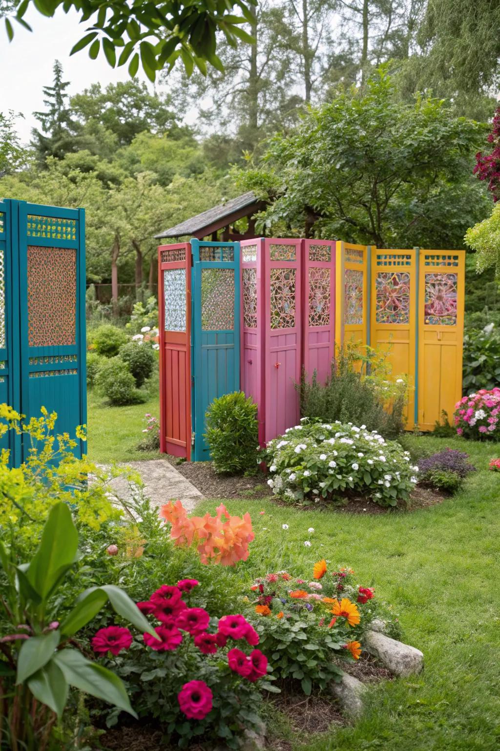 Painted screens bring vibrant color and personality to your garden.