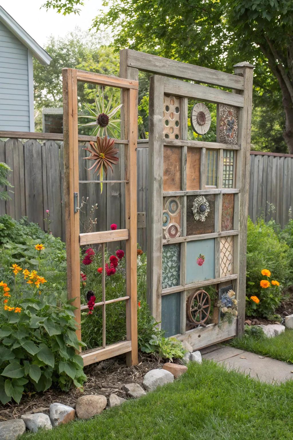 Upcycled screens offer a unique and creative garden solution.
