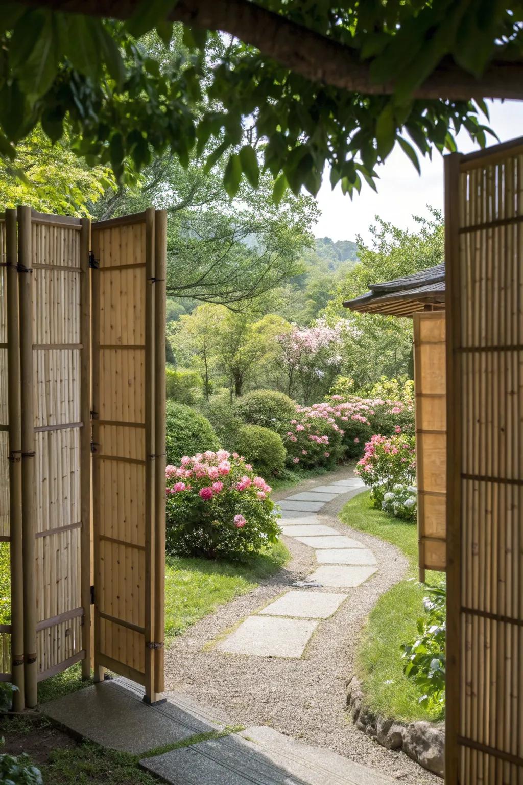 Bamboo screens add an exotic touch to your garden.