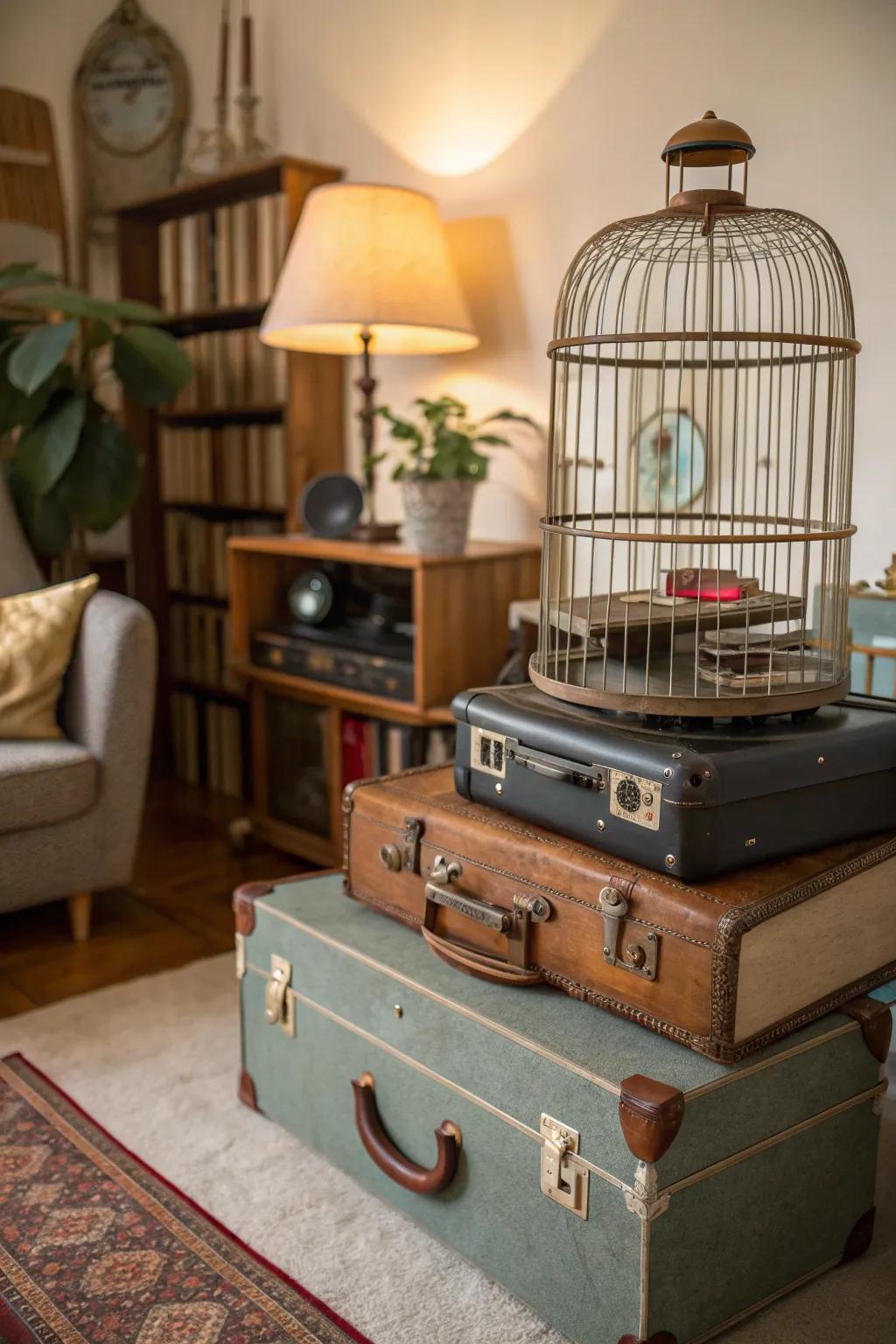 A vintage suitcase stand adds a touch of nostalgia to your decor.