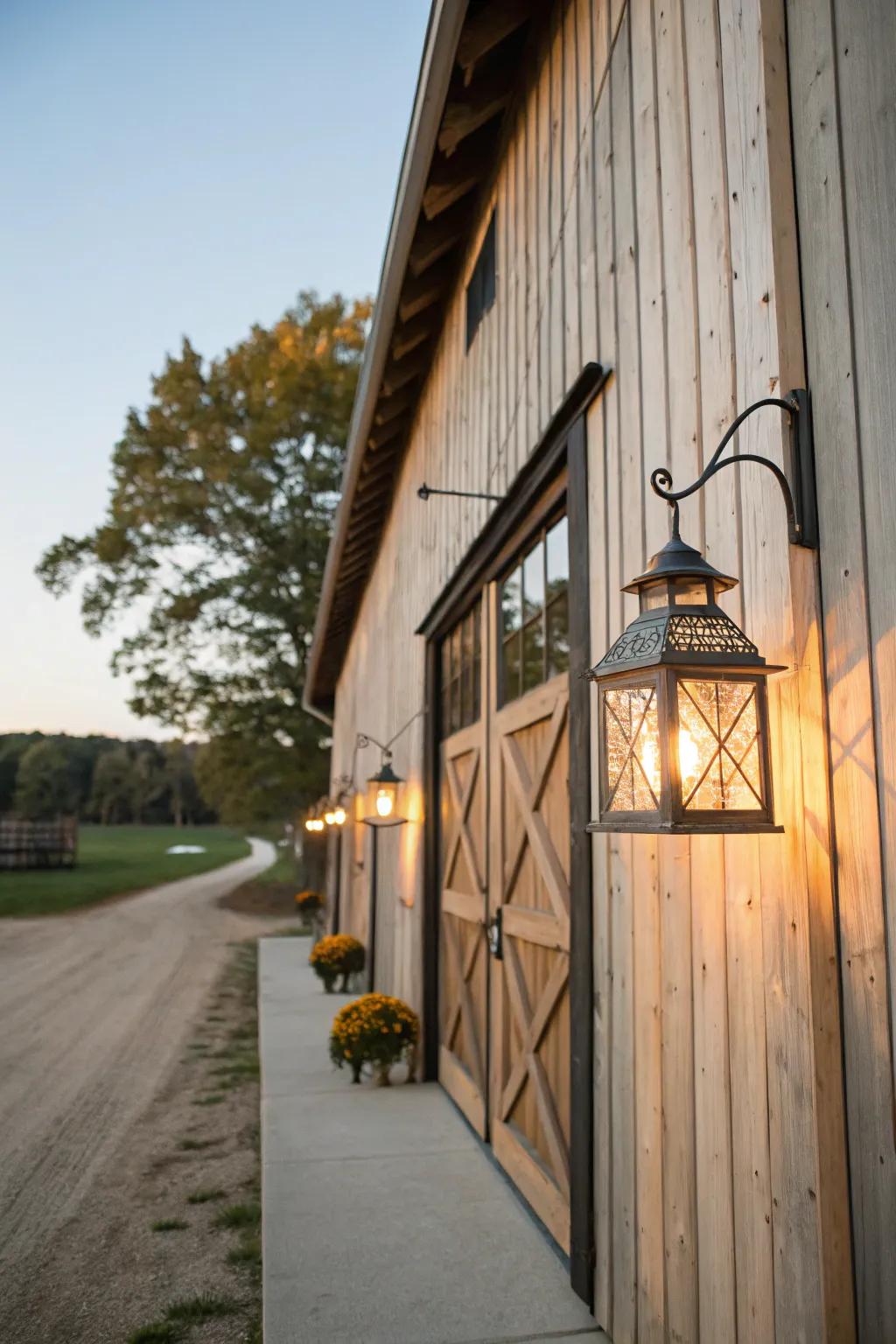 Rustic lanterns bring vintage charm and warmth.