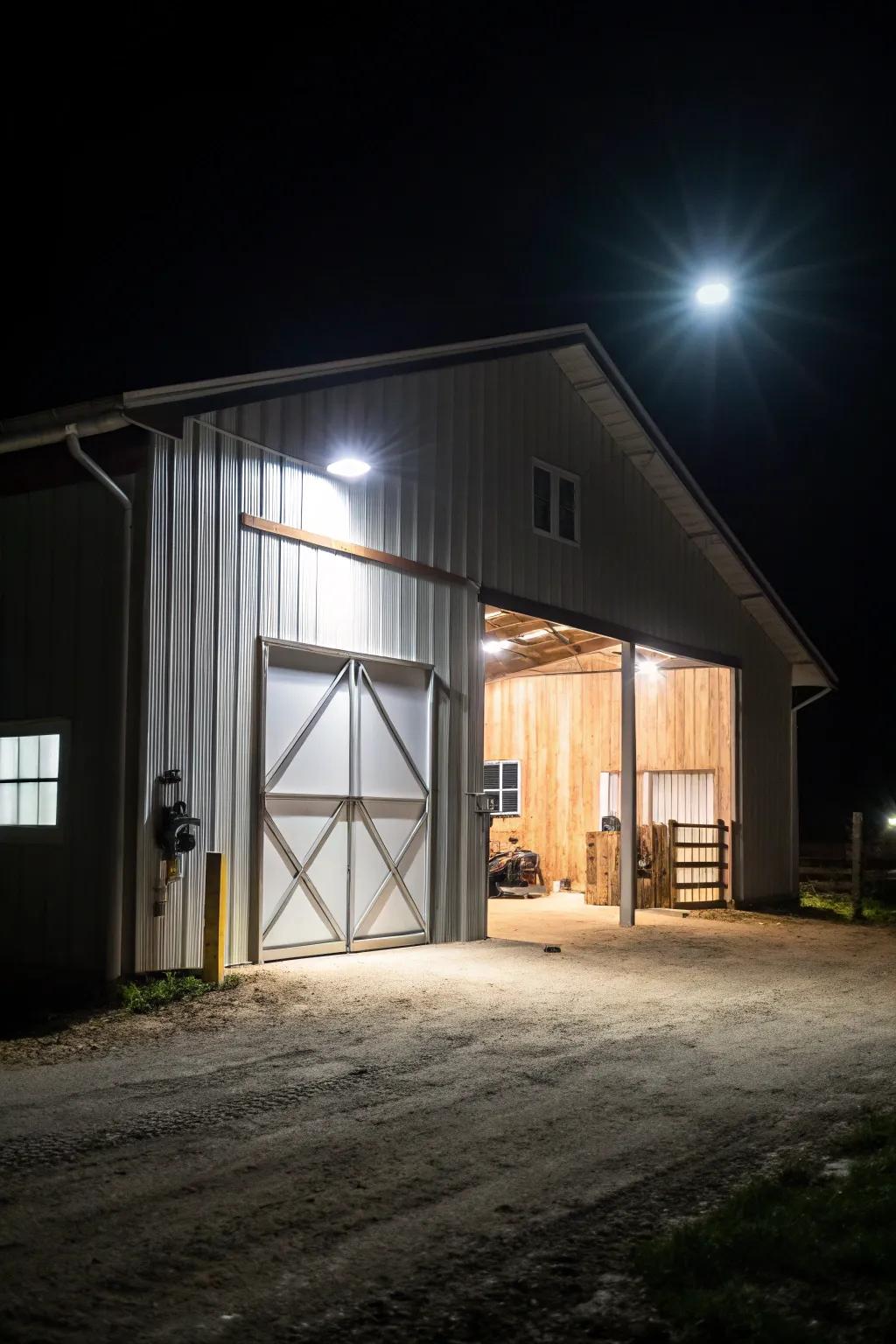 Motion sensor lights provide security and convenience.