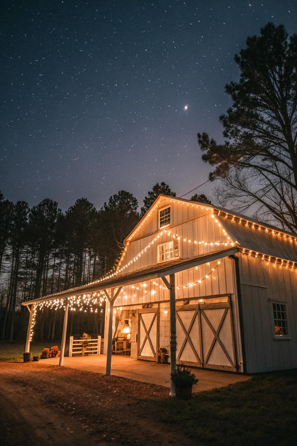 String lights bring a festive and enchanting vibe to any barn.