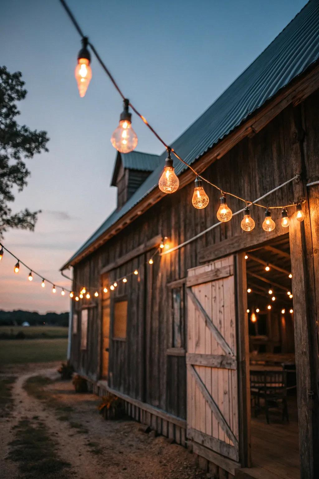Vintage bulbs bring a touch of old-world charm to the barn.