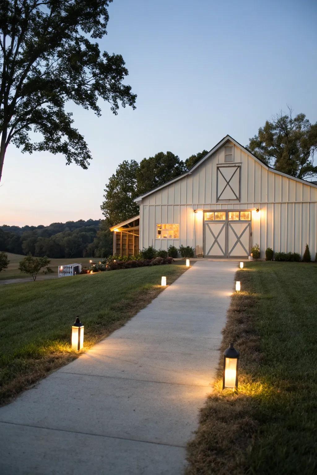 Pathway lighting creates a safe and inviting entrance.