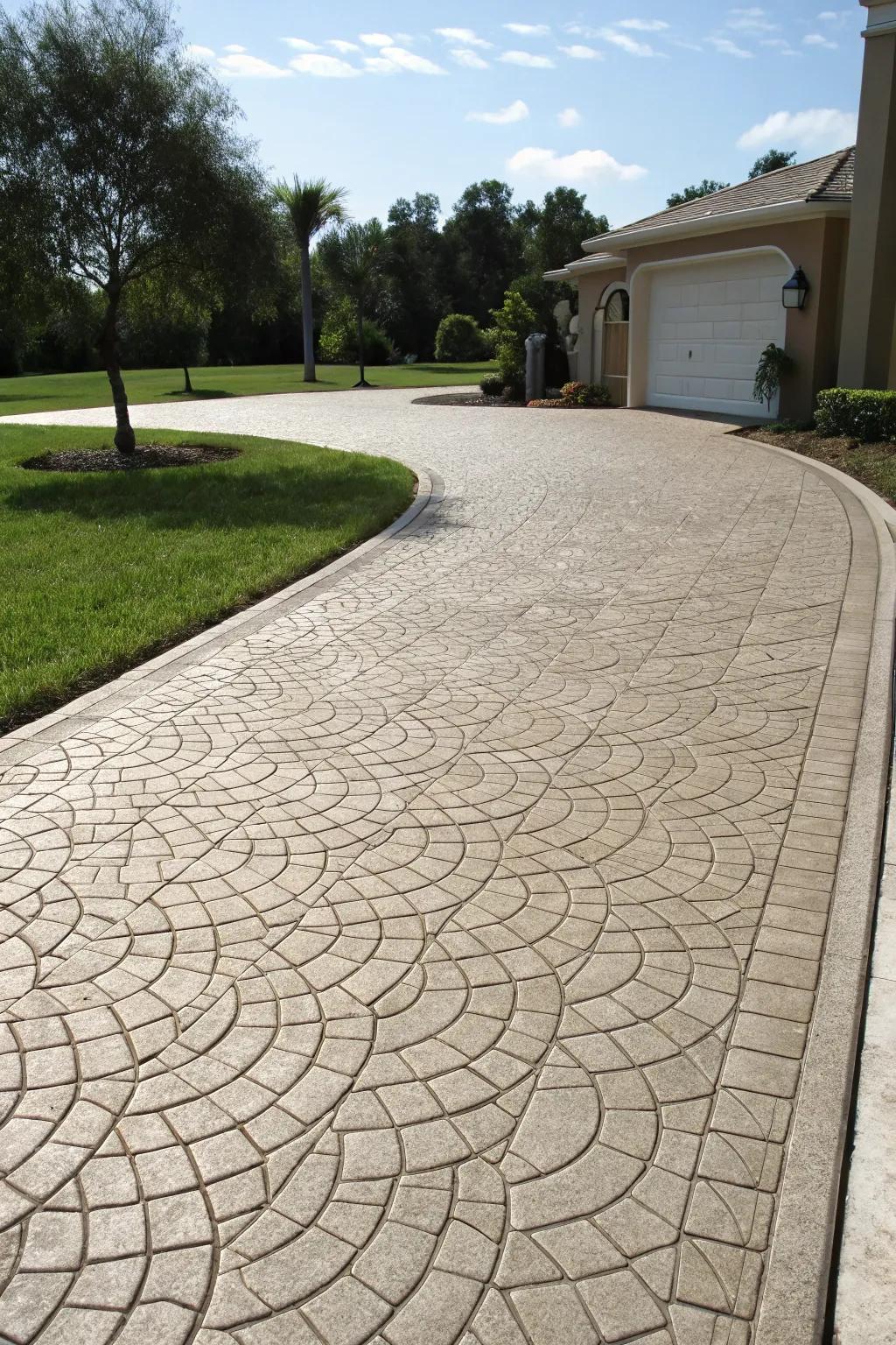 Intricate stamped concrete driveway