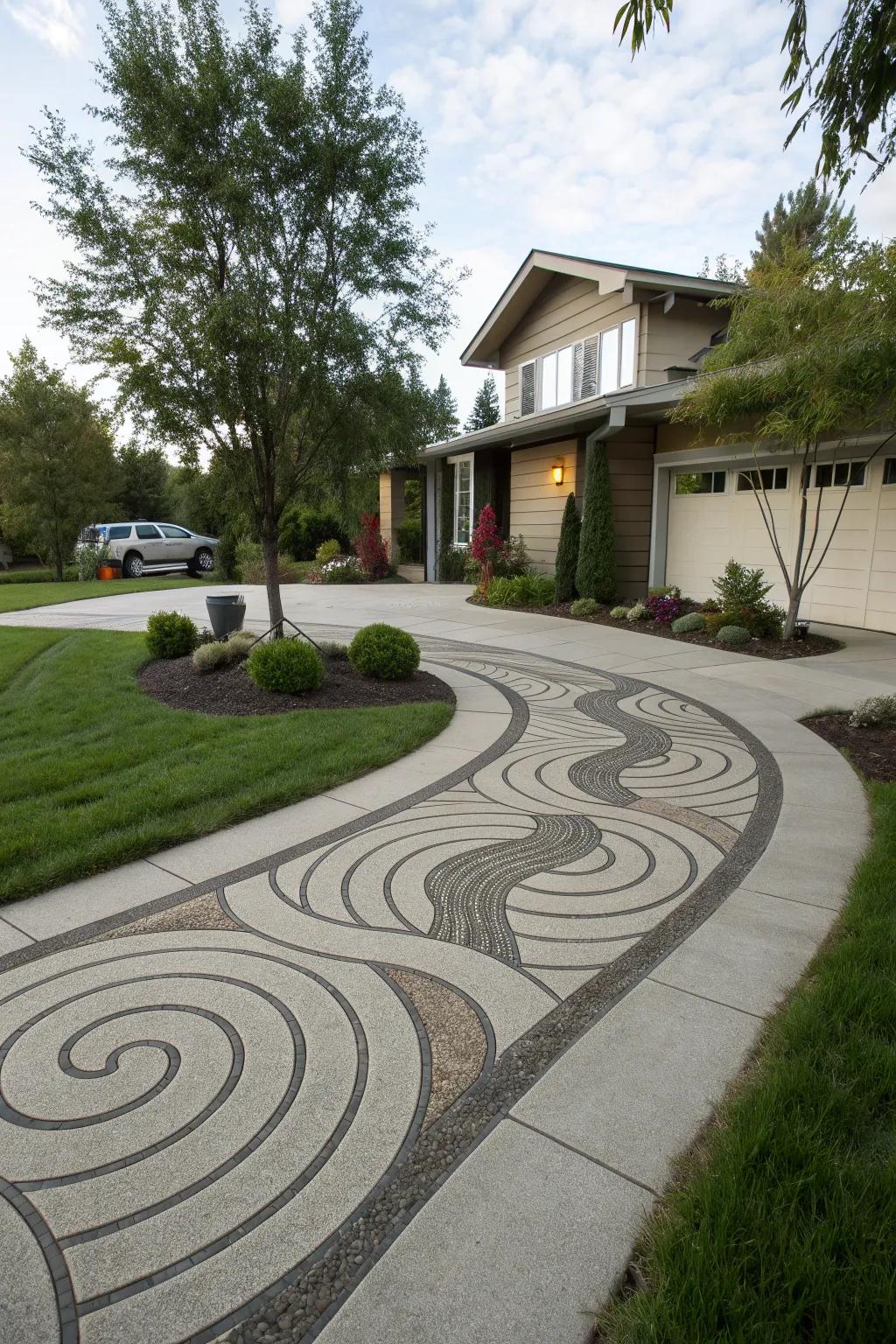 Driveway adorned with flowing wave patterns