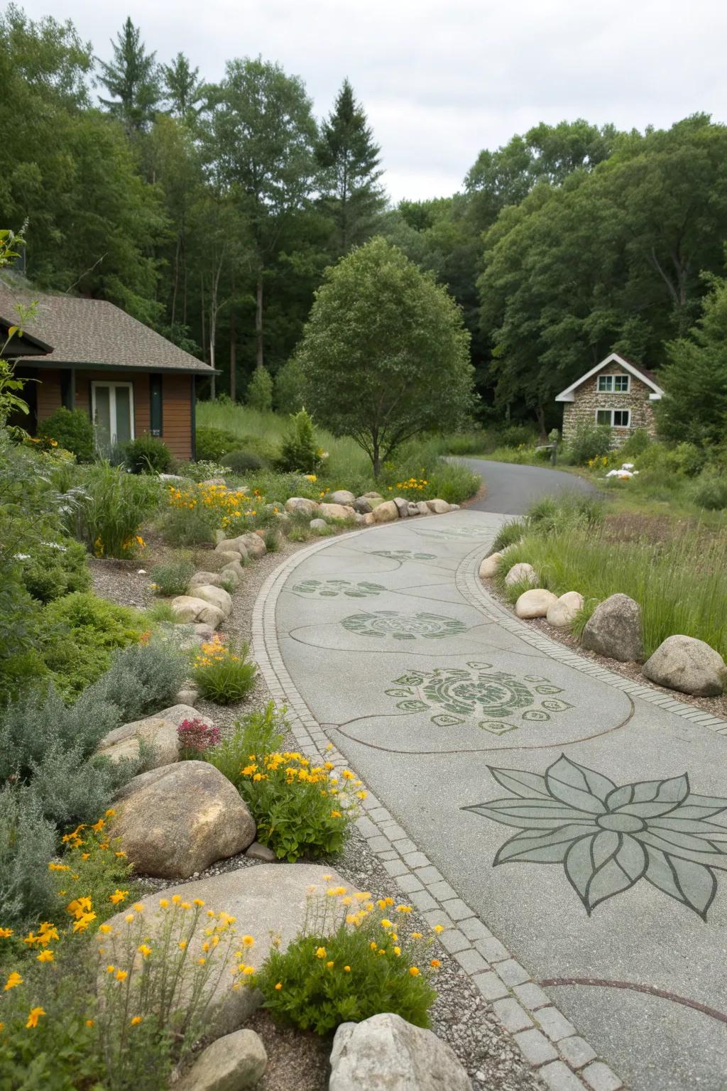 Driveway harmonizing with natural surroundings