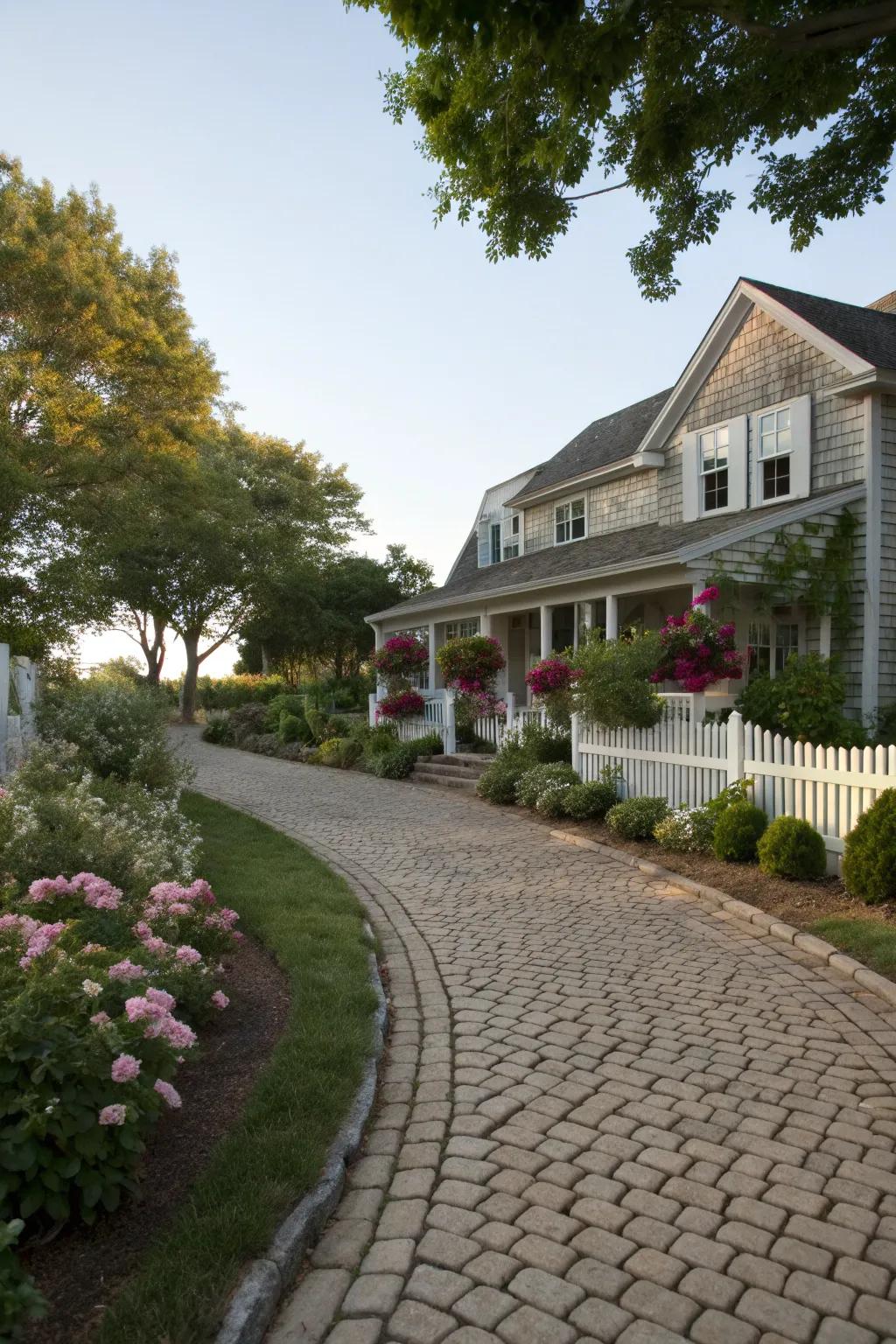 Rustic cobblestone driveway