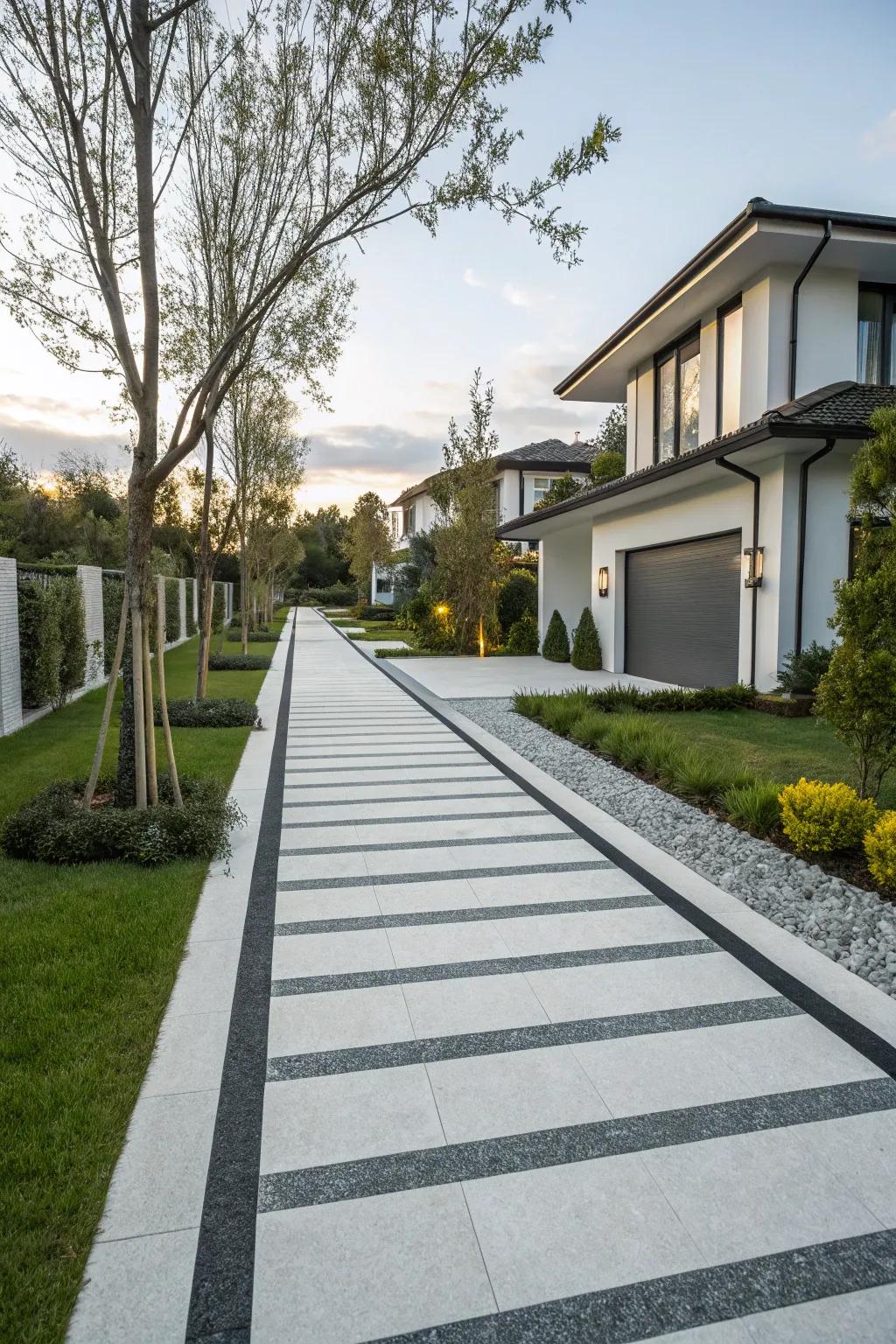Minimalist linear stripe driveway