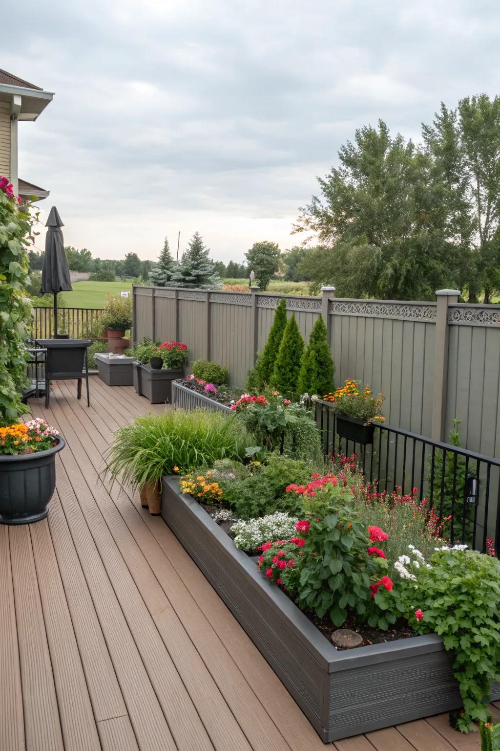Container gardens offer movable and stylish privacy.