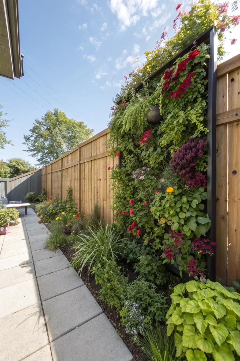 Vertical gardens offer privacy and a stunning visual element.