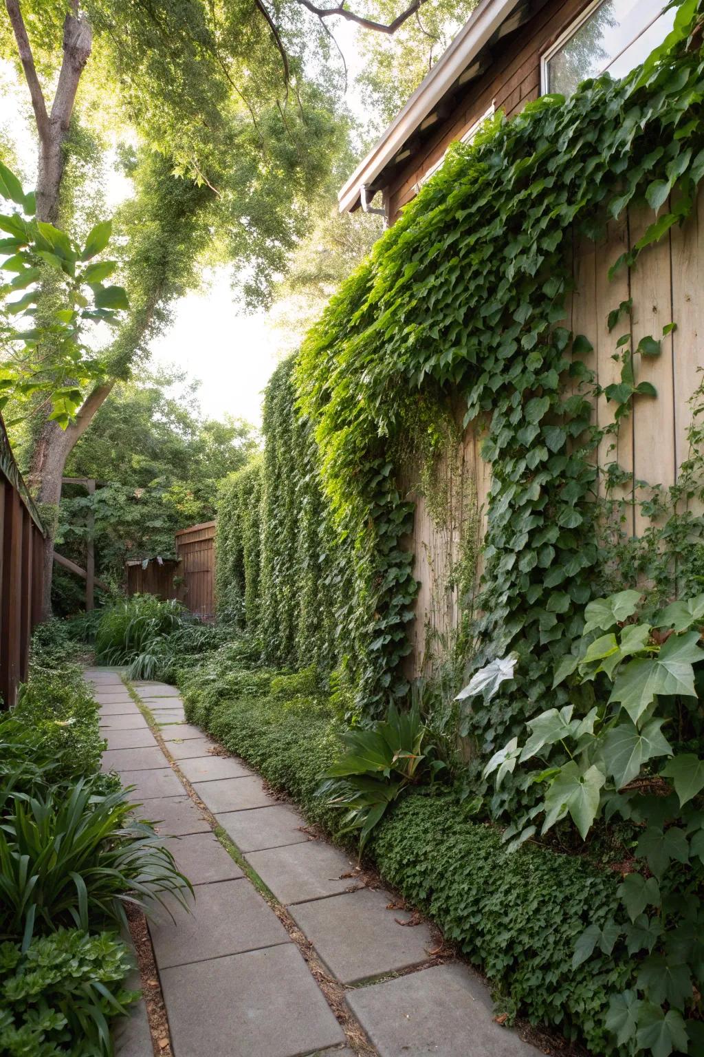 A living wall not only provides privacy but also adds lush greenery.