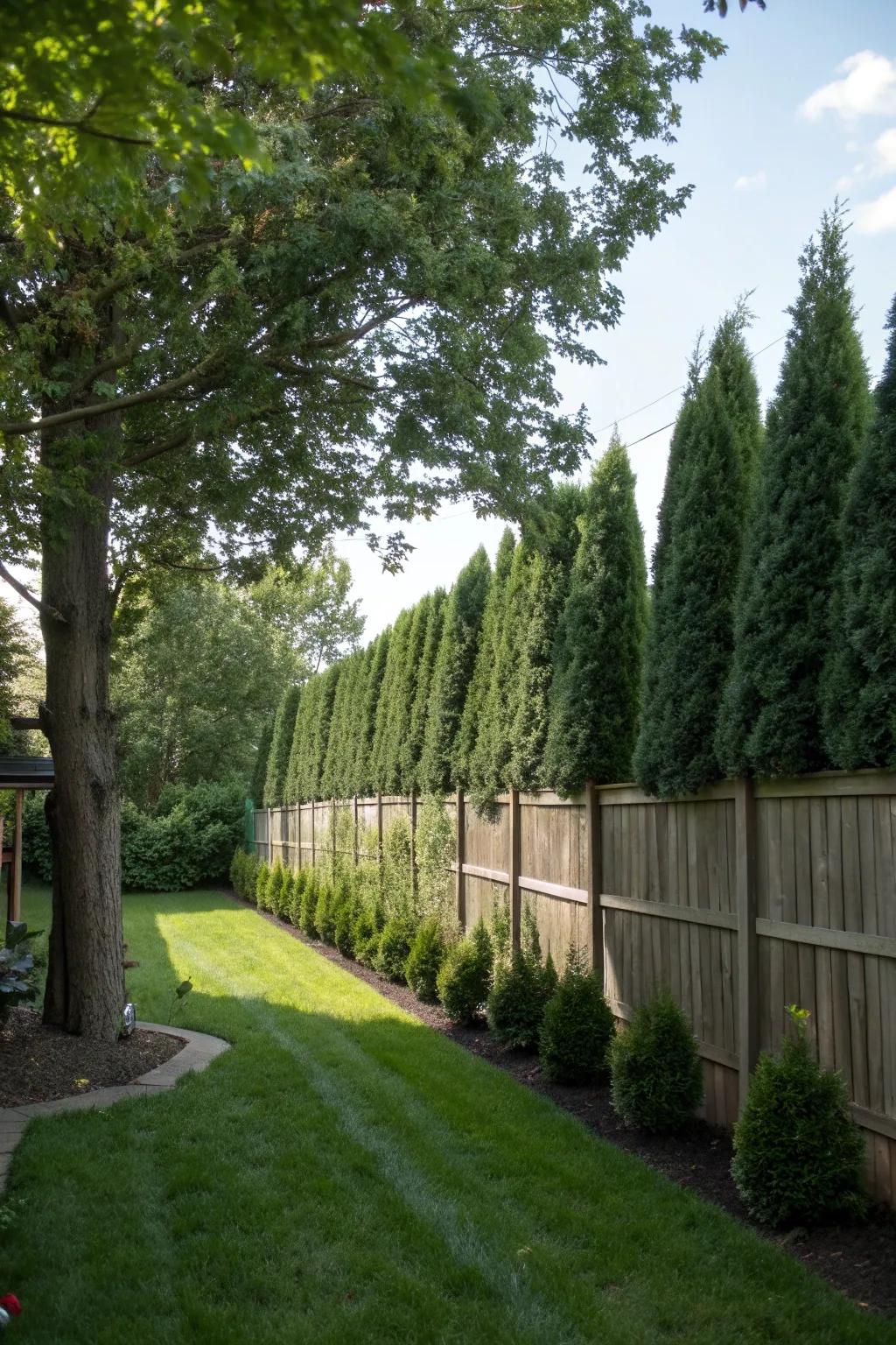 Privacy trees create a natural and effective barrier.