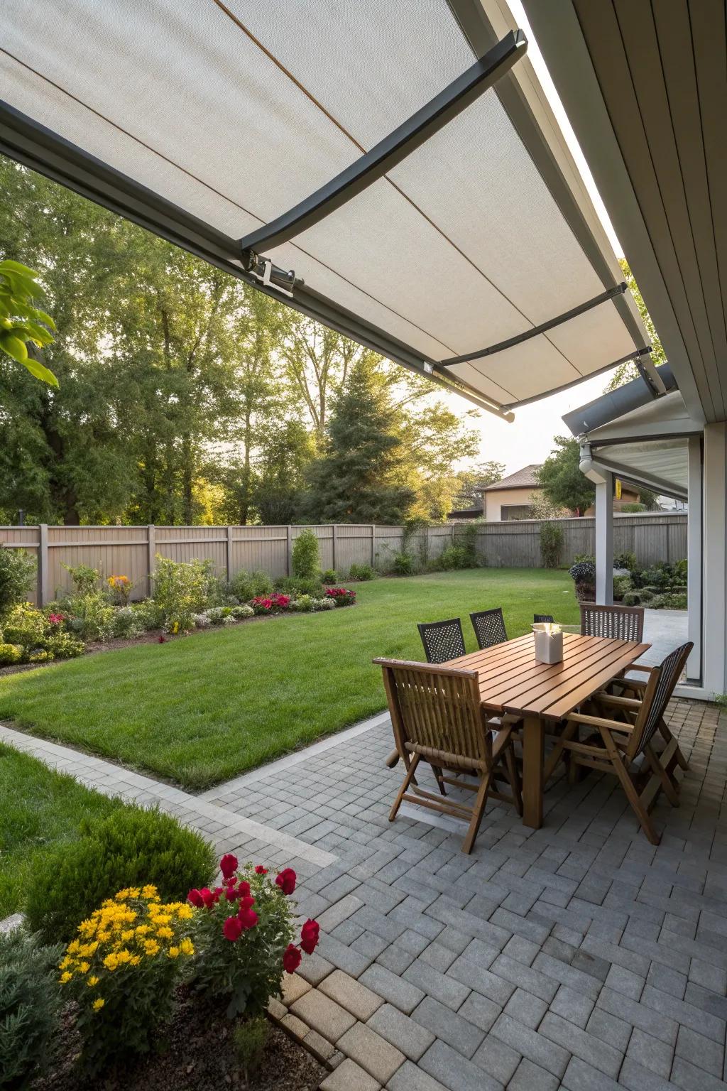 Retractable sun shades offer flexible privacy solutions.