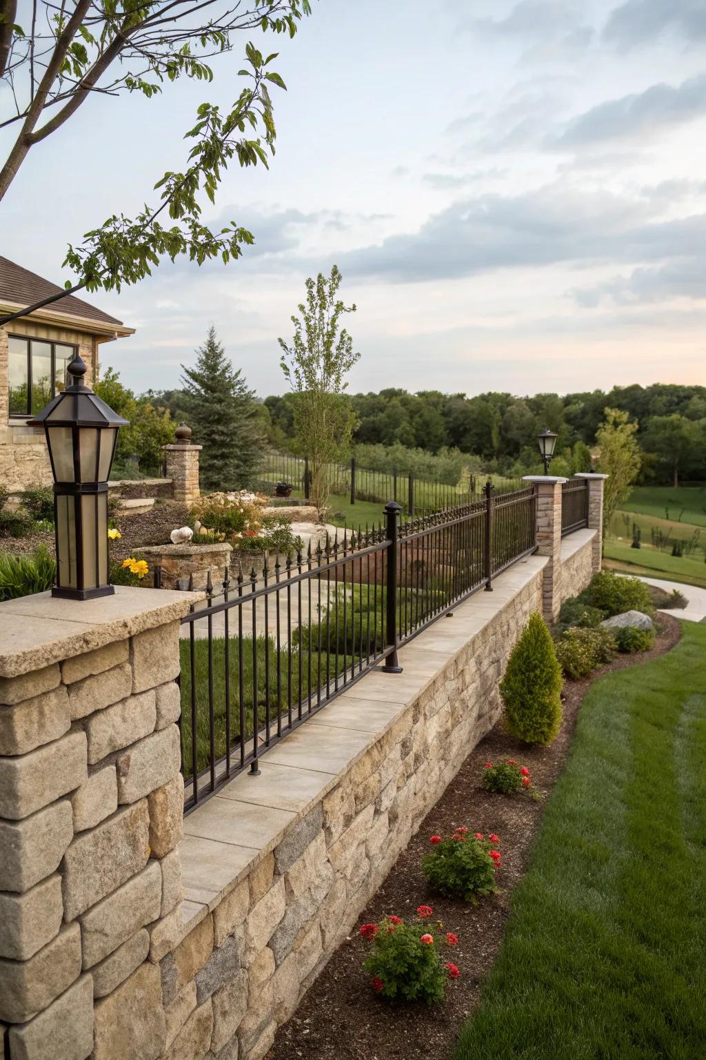 Combine stone walls with fencing for privacy and elegance.