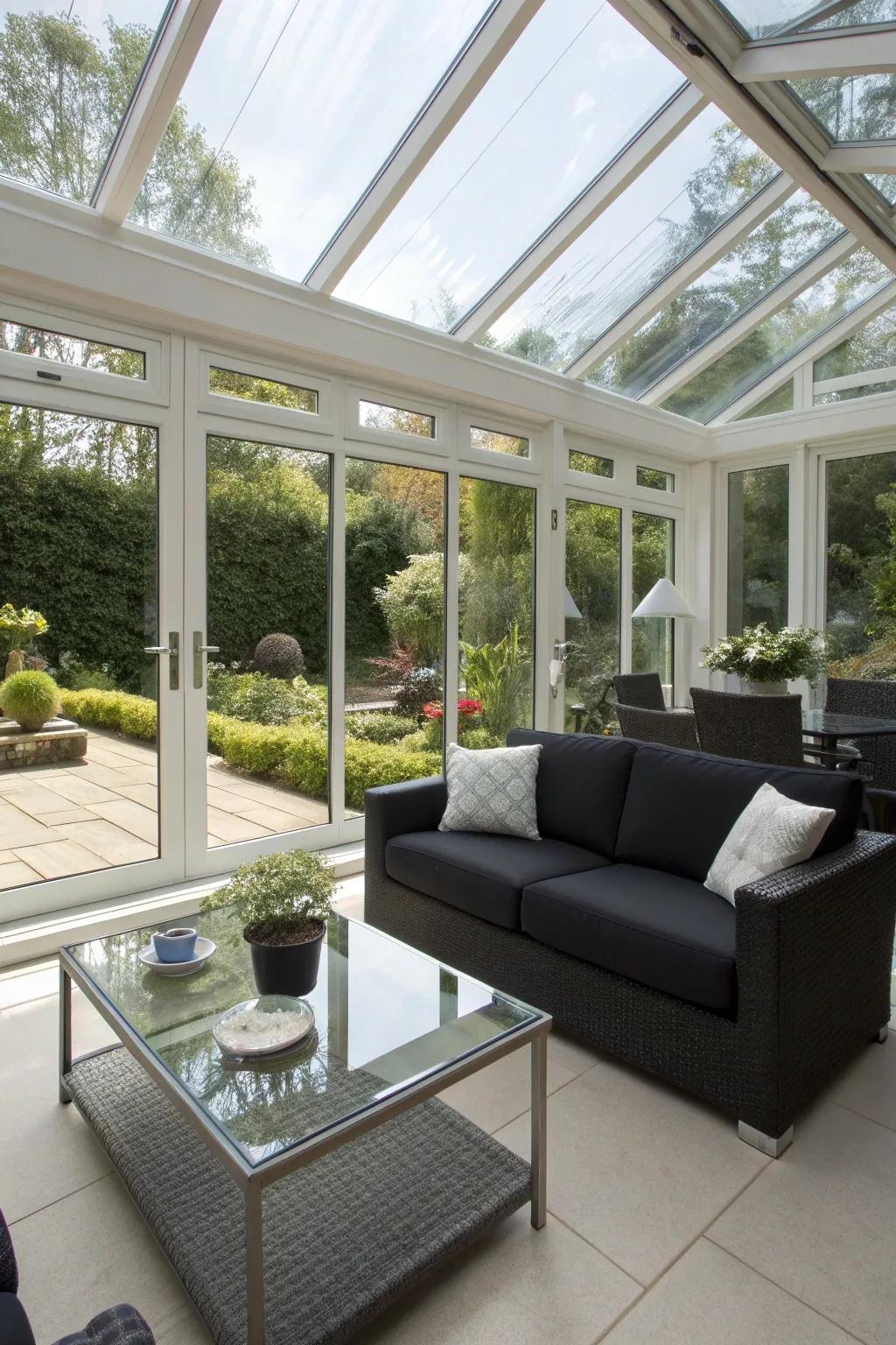 A conservatory featuring contemporary furniture for a stylish look.