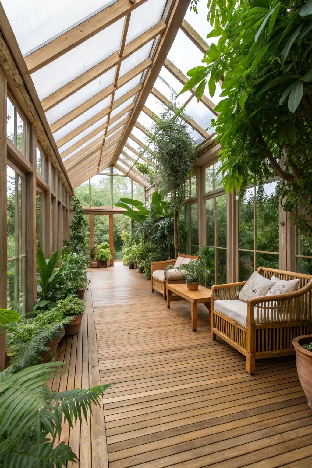 A conservatory featuring eco-friendly materials for a sustainable design.