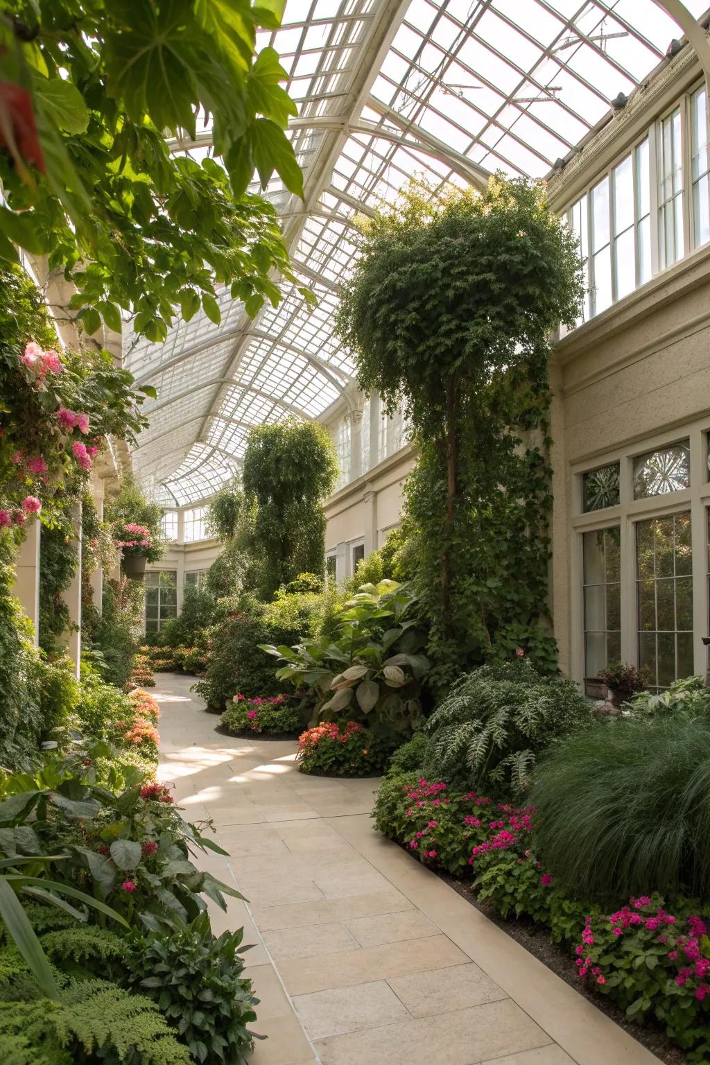 A conservatory brimming with plants, adding a touch of nature indoors.
