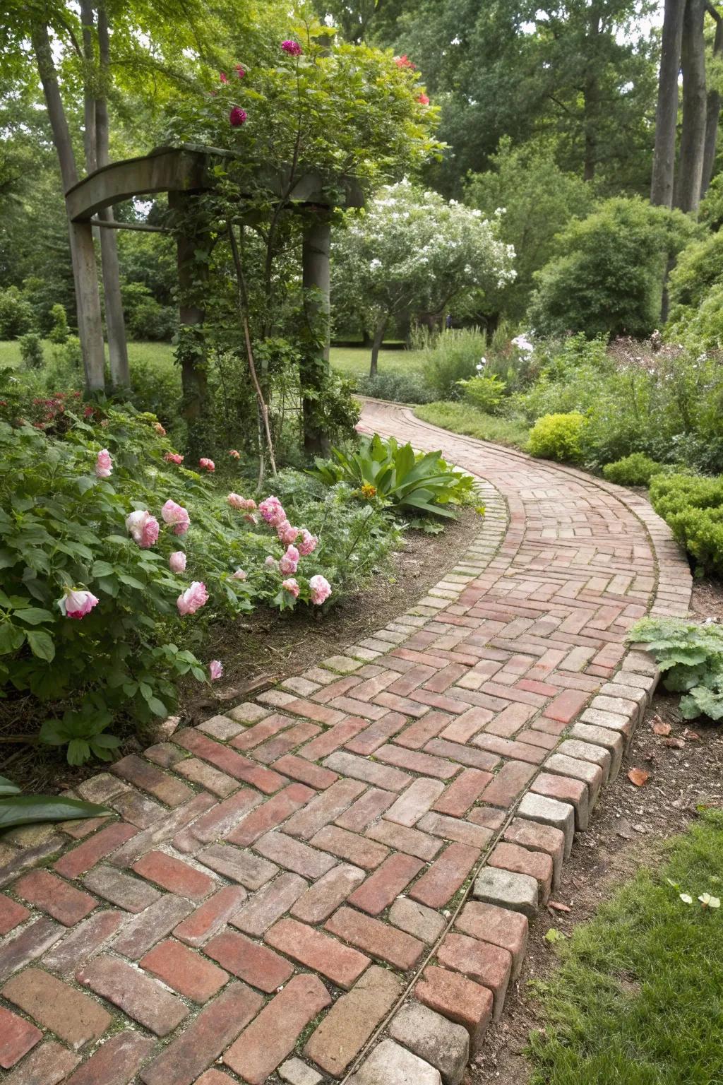 Recycled brick pavers bring sustainable style to your garden.
