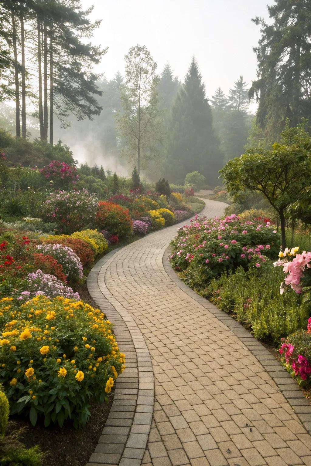 Curved walkways add an organic flow to your garden.