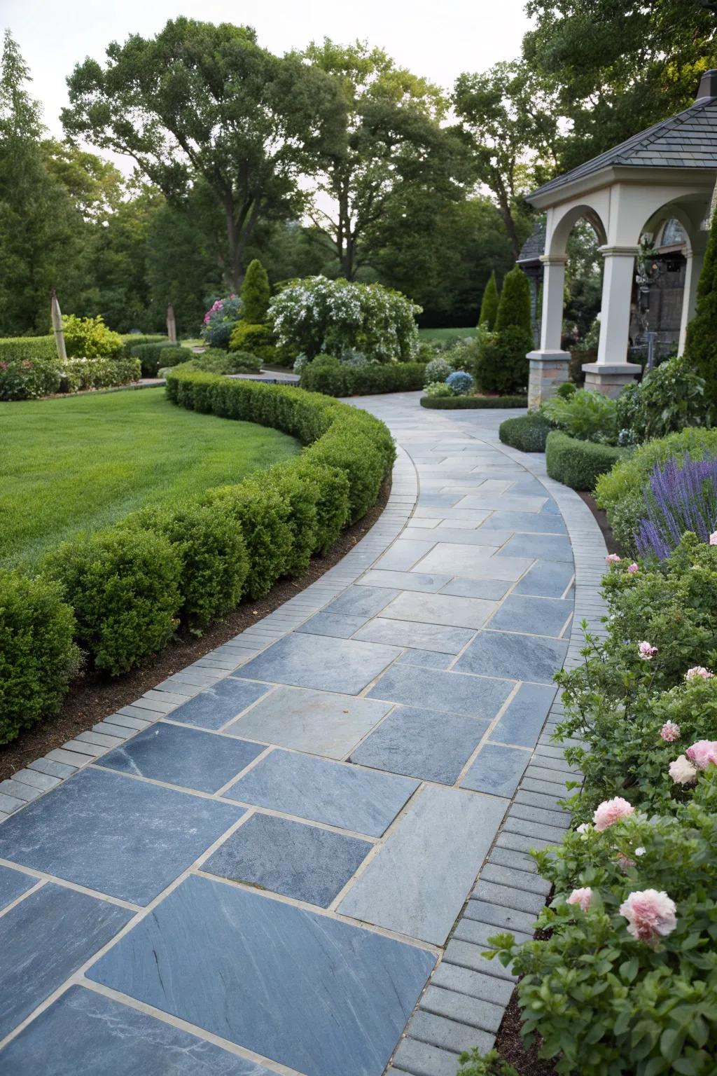 Bluestone pavers add an elegant touch to garden walkways.