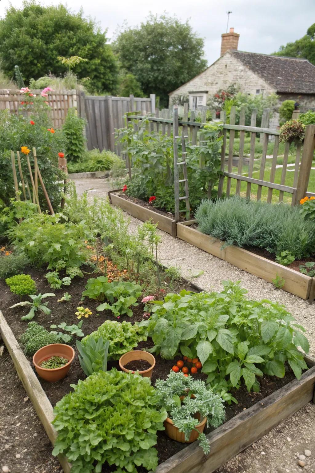 A productive veggie and herb plot.