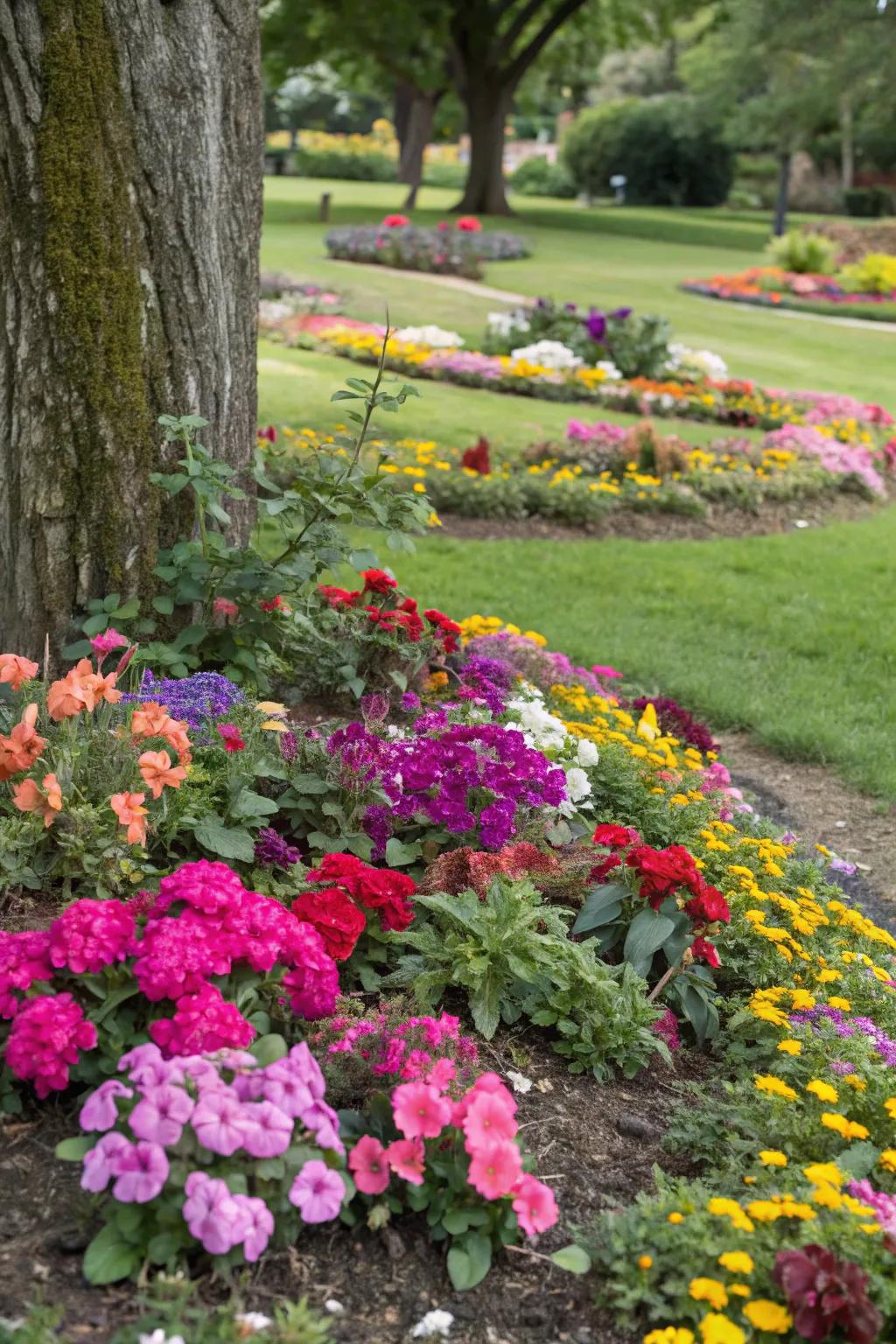 Add a burst of color with a diverse flower bed.