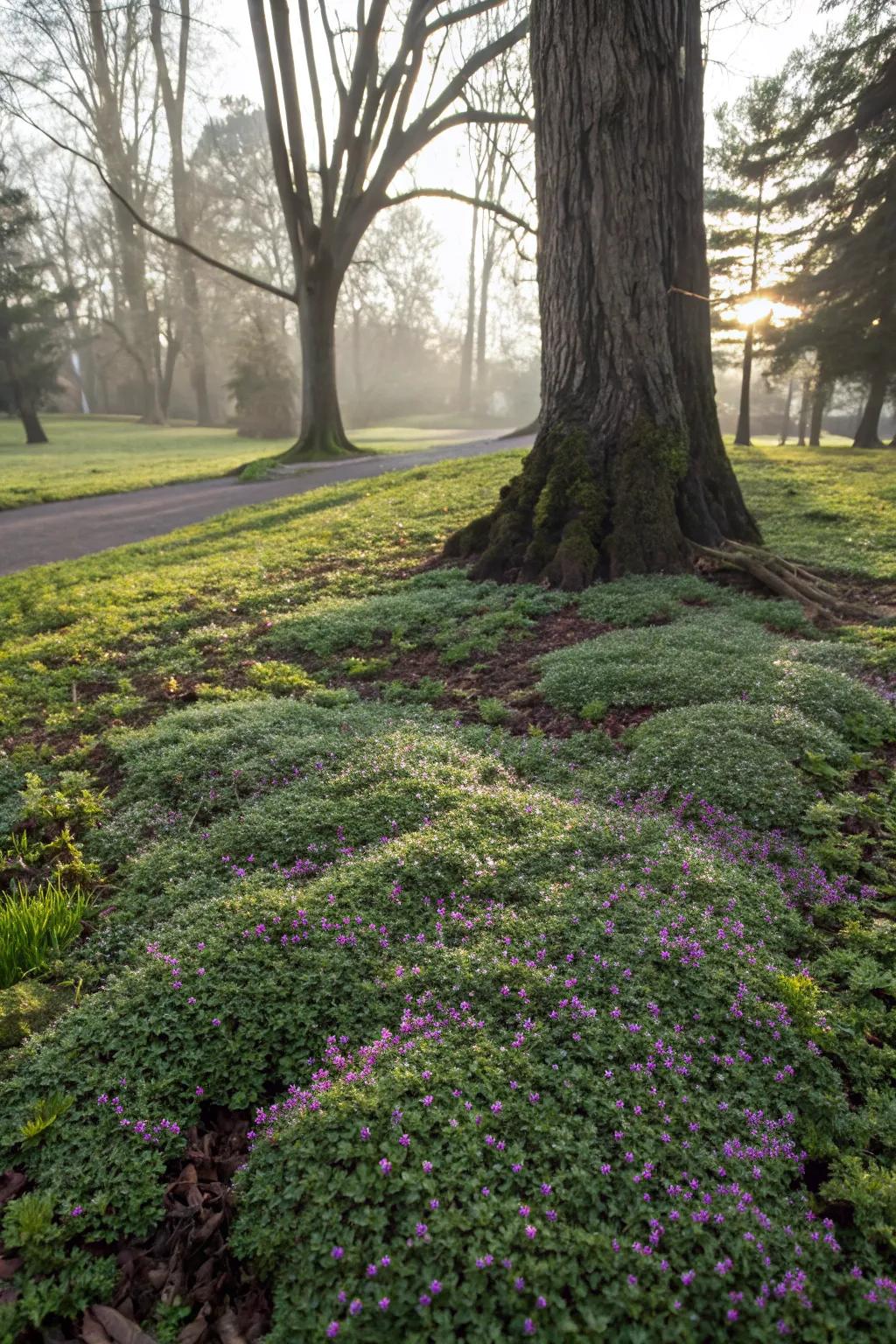 Ground cover plants offer charm and low maintenance.