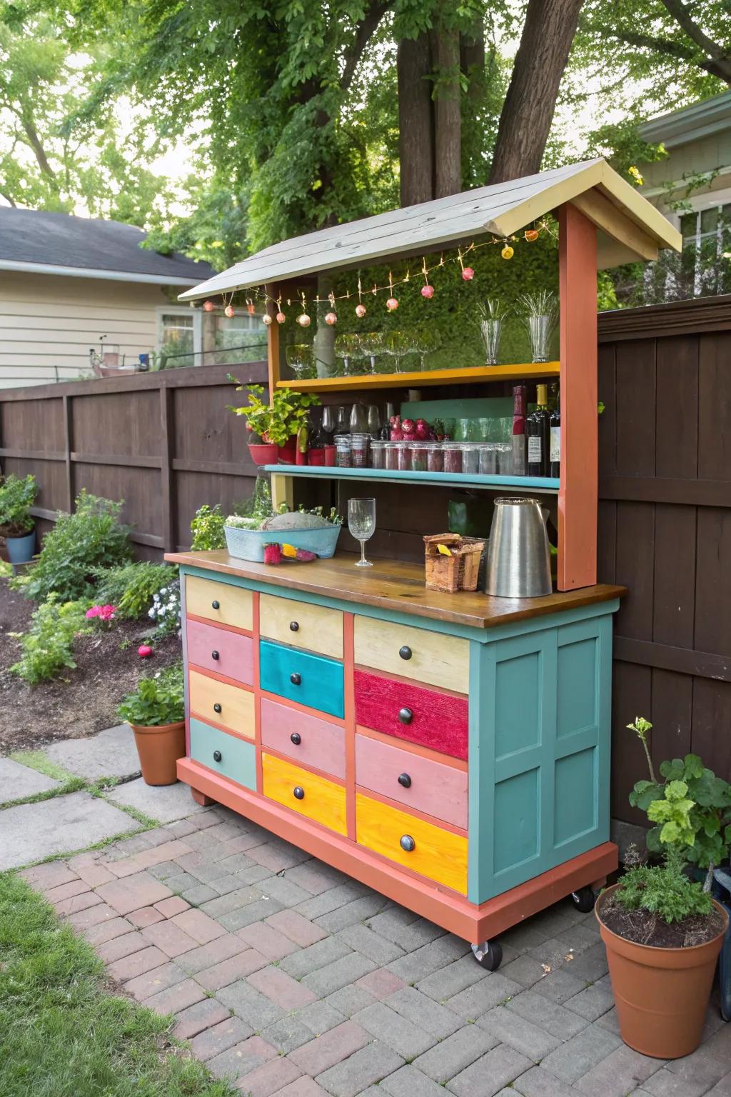 Give old furniture new life by turning pieces into distinctive bar components.