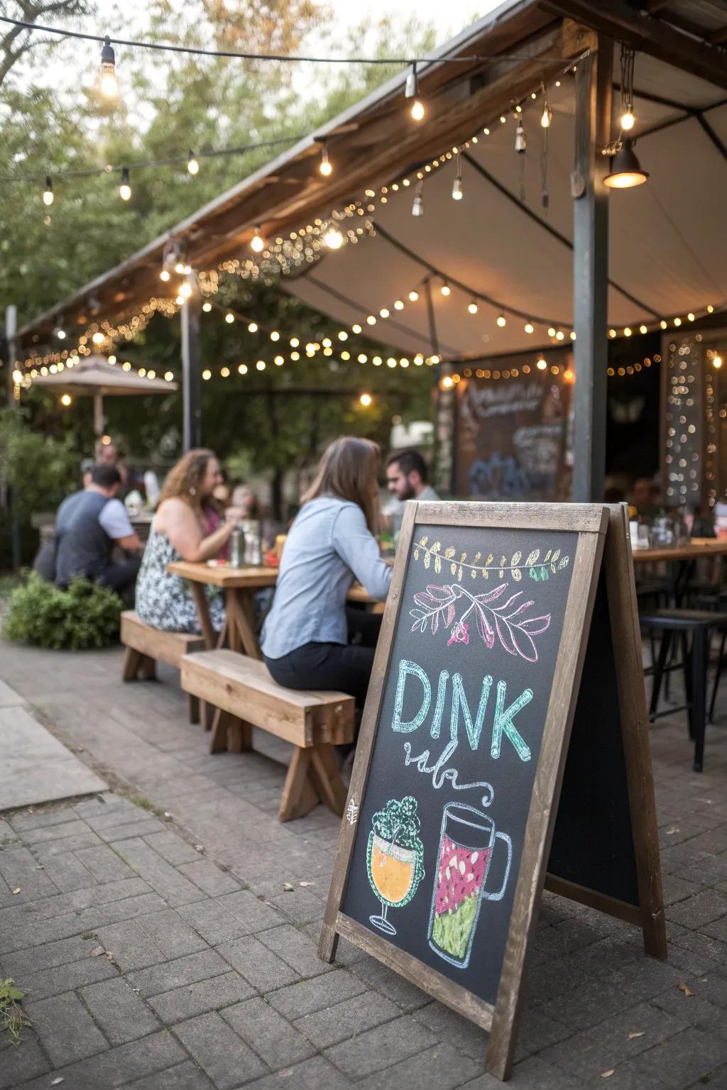 Chalkboard signs bring a personal touch to your outdoor bar.