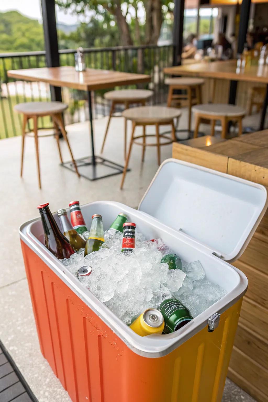 A portable cooler offers an easy and laid-back way to keep beverages cold outdoors.