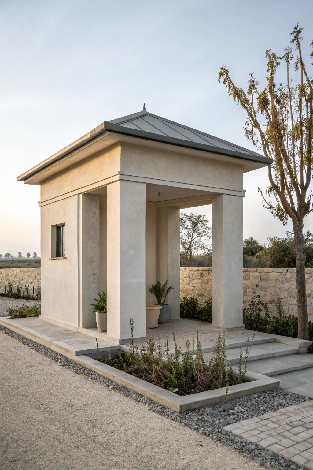 A minimalist, modern well house that enhances contemporary gardens.