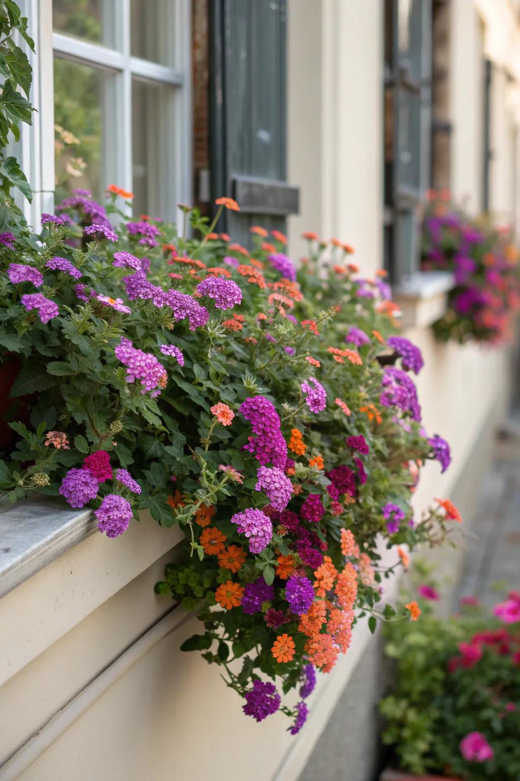 Lantana adds vibrant color and attracts pollinators to sunny window boxes.